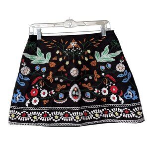 BBWM Black FLORAL Embroidered Skirt Sz Large Boho Hippie Peasant Cottagecore NWT